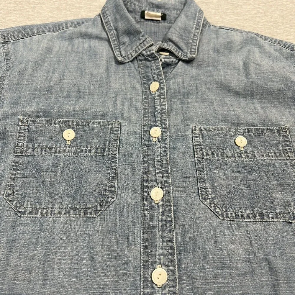 J Crew Shirt Womens Extra Small Blue Light Wash Chambray Denim Button Faded Jean